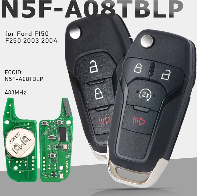 KEYECU N5F-A08TBLP Flip-Funkschlüssel mit 4/5 Tasten in Schwarz für Ford F150 F250 2003 2004 - Bild 1