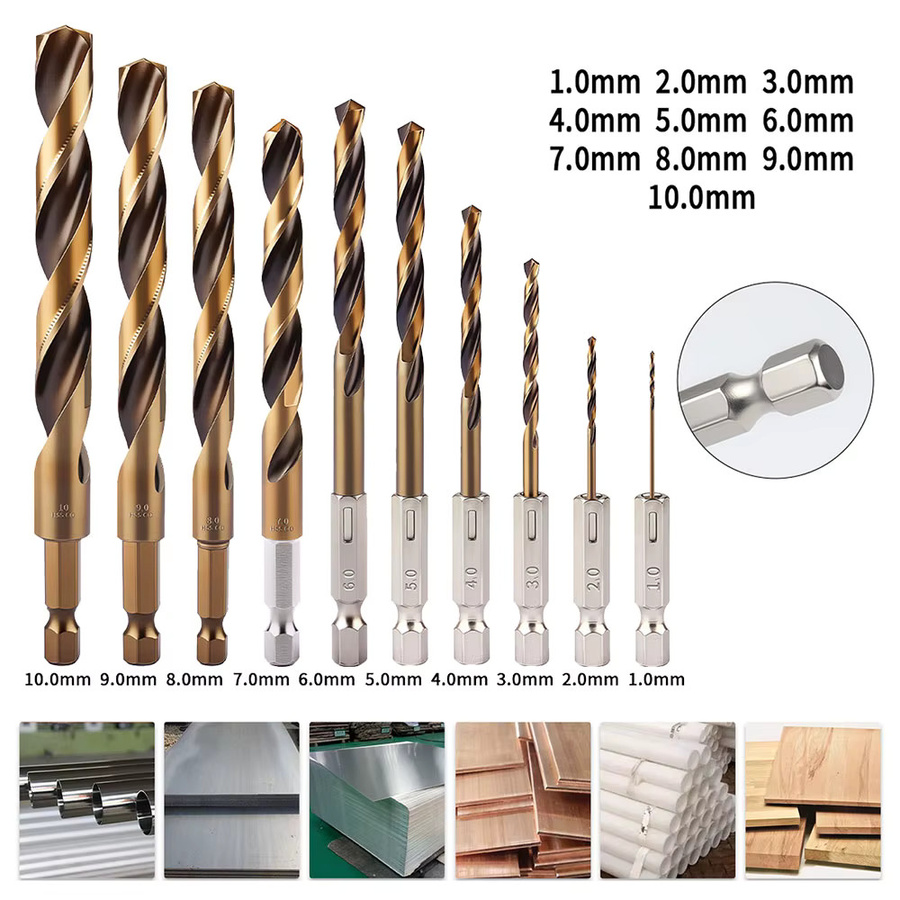 WOZOBUY HSS-Kobalt Spiralbohrer Set mit Sechskant-Schaft für Holz und Metall, Gold - Bild 1