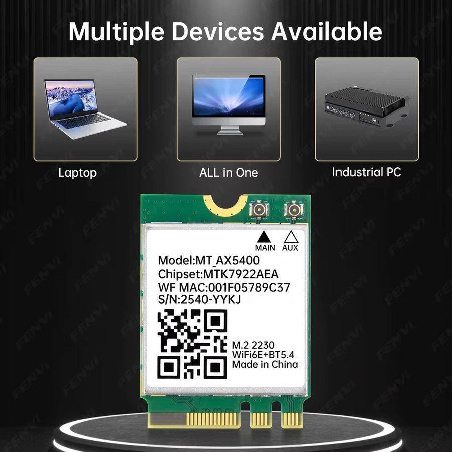 FENVI WiFi 6E MT7922 M.2 Netzwerkkarte mit Bluetooth 5.4, Tri-Band 2,4 GHz/5 GHz/6 GHz, 5374 Mbit/s, 802.11AX Wireless-Adapter für PC und Laptop, kompatibel mit Windows 10/11 - Bild 5