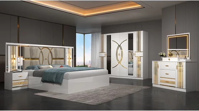 Home Deluxe Lederbett in Weiß mit Unterbettbeleuchtung aus MDF und Holz, B/T/H: 180 x 200 cm - Bild 1