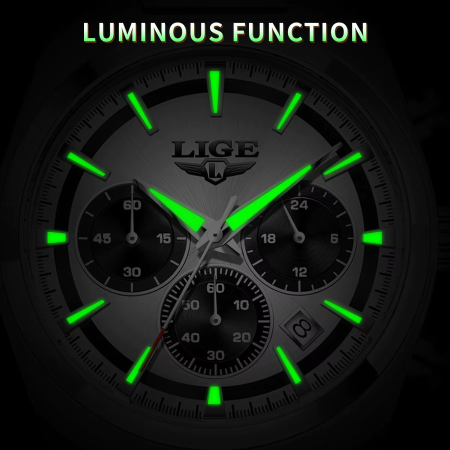 LIGE Chronograph Armbanduhr, Quarz, Edelstahl, Gold, Herren - Bild 3