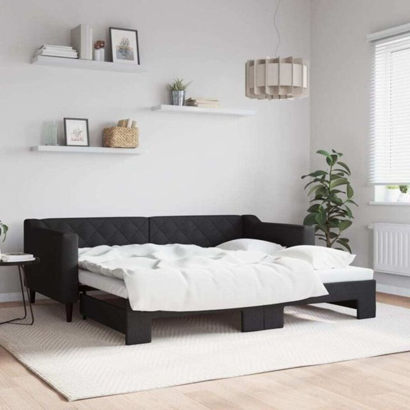 Ausziehbares Funktionsbett Vidaxl in Schwarz aus Stoff und Metall, B/T: 90 x 190 cm - Bild 1