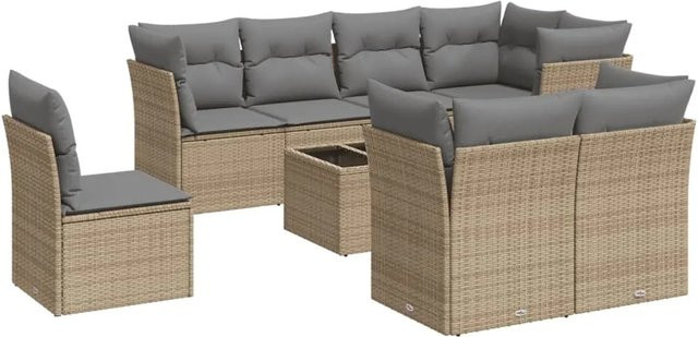 vidaXL 9-teilige Garten-Sofagarnitur aus Polyrattan in Beige mit Kissen und Stauraum - Bild 1