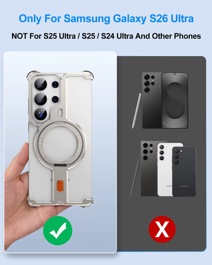 Eary Handyhülle für Samsung Galaxy S26 Ultra in Schwarz mit 360 Grad Schutz, Metallrahmen und drehbarem Magnetständer sowie Displayschutz - Bild 2