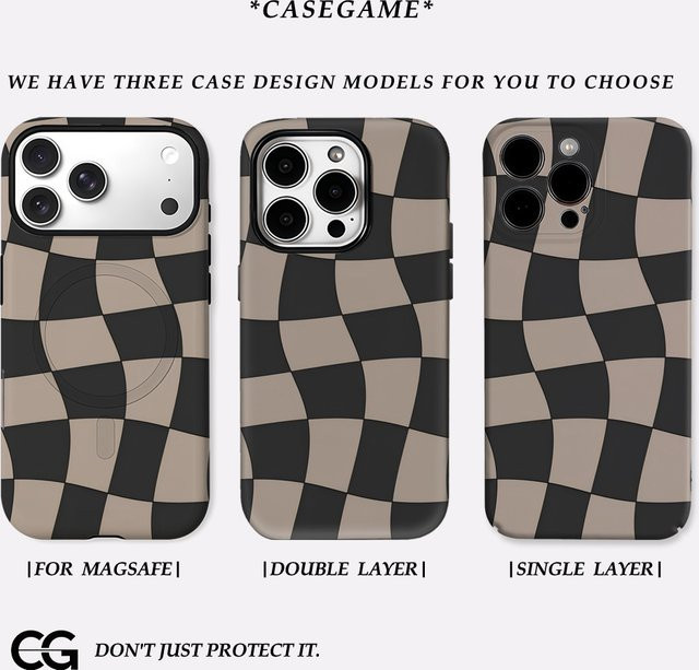 Potdemiel Handyhülle mit welligem Checker-Design für iPhone 11 bis iPhone 17 Pro Max Plus, mehrfarbig, doppellagige Rückseite - Bild 1