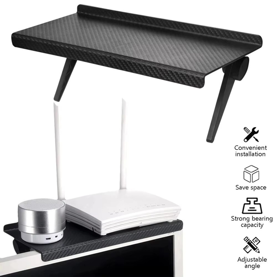 Meltset Wandregal für Computer, TV-Bildschirm und WLAN-Router in Schwarz, ohne Bohren montierbar - Bild 2