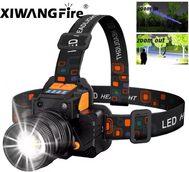XIWANGFIRE LED-Scheinwerfer 20 W, wiederaufladbare Taschenlampe mit ZOOM-Sensor, wasserdicht, Schwarz - Bild 1