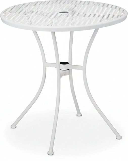 Relaxdays Gartentisch aus Stahl in Weiß mit Schirmloch und Gitter-Optik, B: 72 cm, T: 70 cm, H: 70 cm - Bild 1