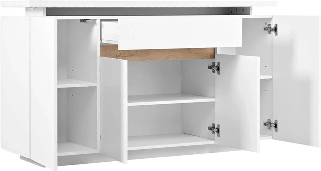 okwish Sideboard Modern mit LED Beleuchtung in Weiß, B/T/H: 140 x 40 x 80 cm - Bild 1