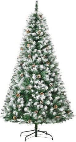 HOMCOM Künstlicher Weihnachtsbaum in Grün und Weiß mit 800 Zweigen, 61 Tannenzapfen und beschneiten Spitzen, Höhe: 180 cm - Bild 1