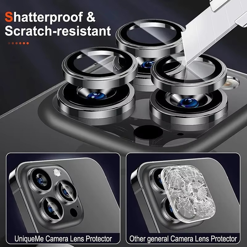 Kamera Schutz Set für iPhone 15 und iPhone 16 Pro Max mit Metallring und Objektivglas in Silber und Grün - Bild 2