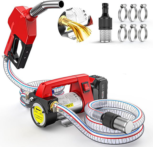 Kabelloses Diesel-Transfer-Kit mit 12GPM Kraftstoffpumpe und zwei 6,6-Zoll-Schläuchen, kompatibel mit 18V Makita-Akkus, Farbe: Rot - Bild 1
