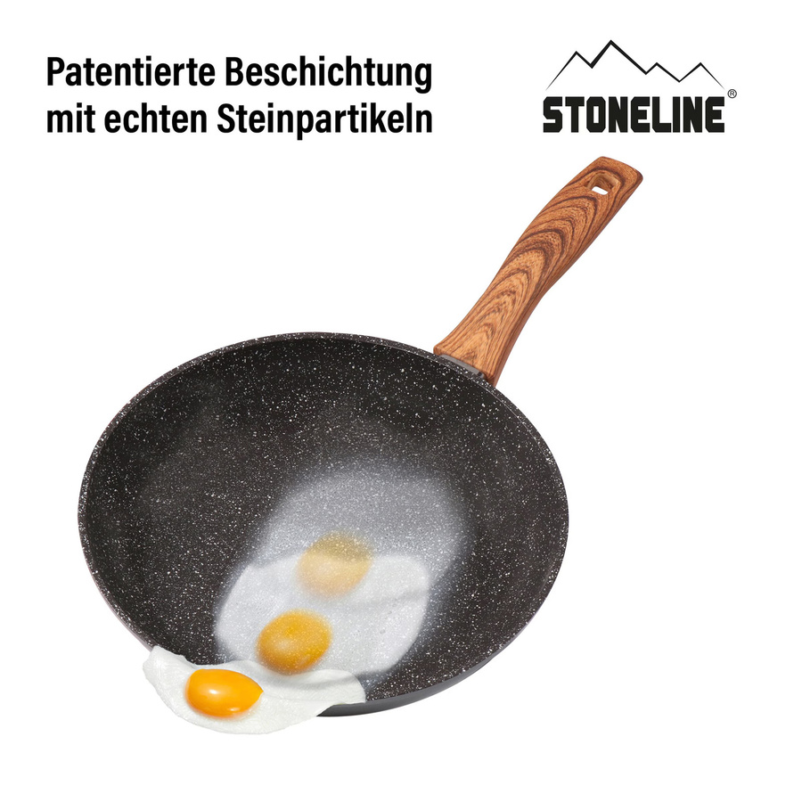 Stoneline Kochgeschirr-Set 14-teilig mit Deckeln in Holzoptik, Antihaftbeschichtung aus Aluminium und Keramik, Braun - Bild 2
