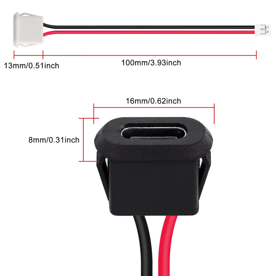 AOKIN 10er Set USB-C Weibliche Chassis Anschluss Wasserdicht mit 2pin Terminal Lötstellen und Pigtail Kabel Verlängerung - Bild 3