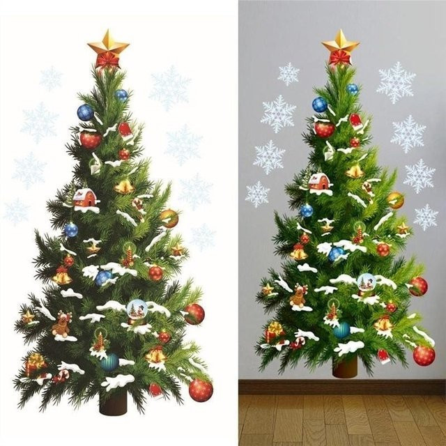 TOMTOP JMS Weihnachtsbaum Wandaufkleber in Grau, abnehmbare Fensterdekoration mit Schneeflocken-Motiv - Bild 1