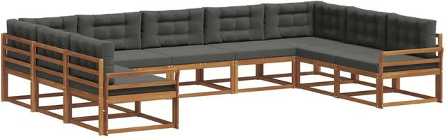 vidaXL Outdoor-Sofagarnitur aus Akazienholz in U-Form, 9-teiliges Set in Natur und Anthrazit mit Kissen und Armlehnen - Bild 1
