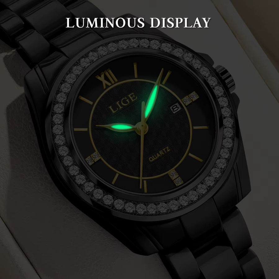LIGE Armbanduhr Keramik, Quarz, Schwarz, Damen - Bild 2