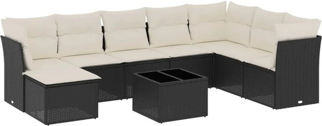 vidaXL 9-teilige Garten-Sofagarnitur in L-Form aus Poly-Rattan in Schwarz mit Kissen und pulverbeschichtetem Stahlgestell - Bild 1