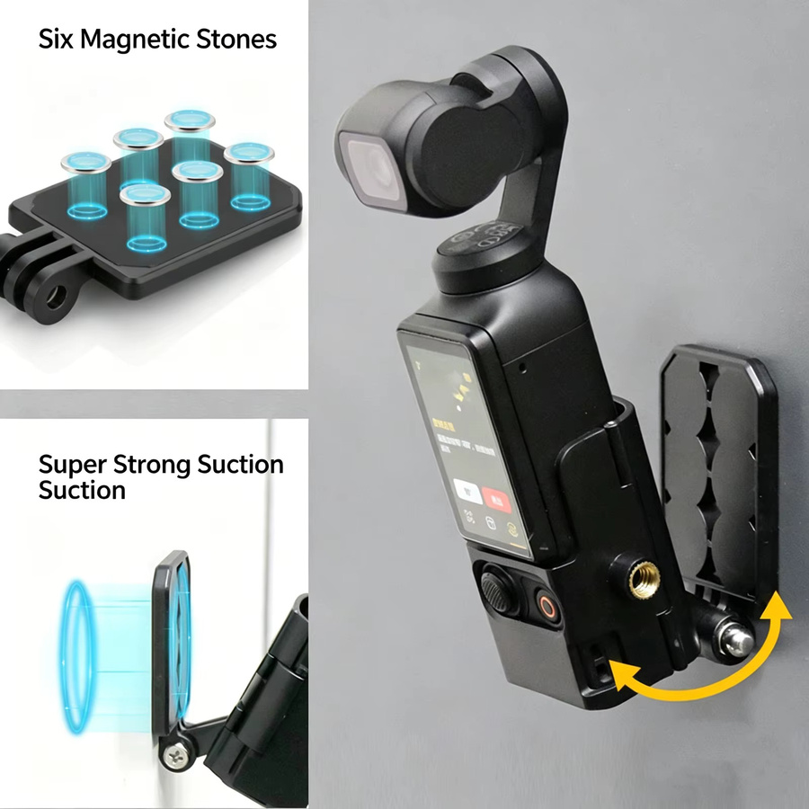 DJI Osmo Pocket 3 und Osmo Pocket 4 Zubehör-Set in Schwarz mit Magnet-Wandhalterung, Stativ, Silikon-Ladestation, Schutzfolien und Erweiterungsadapter - Bild 3