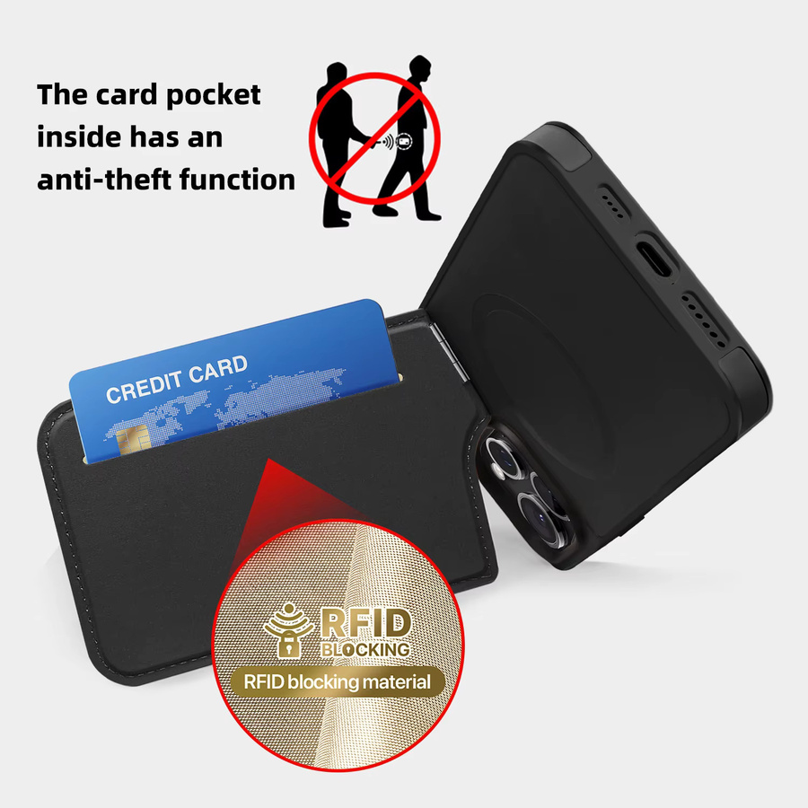 NMEGOU Down Jacke Handyhülle mit RFID-Blocking und MagSafe Kartenhalter für iPhone 15 14 13 12 11 Pro Max Plus in Schwarz oder Braun - Bild 3