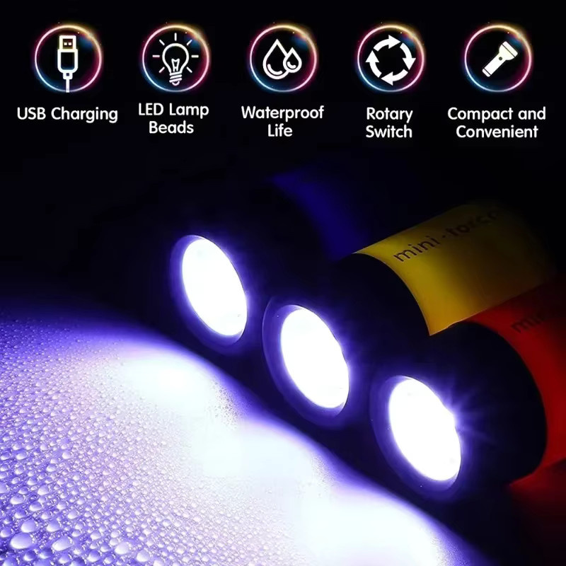 QHSPE Mini-LED-Taschenlampe als Schlüsselanhänger, USB wiederaufladbar, wasserdicht, Schwarz - Bild 3