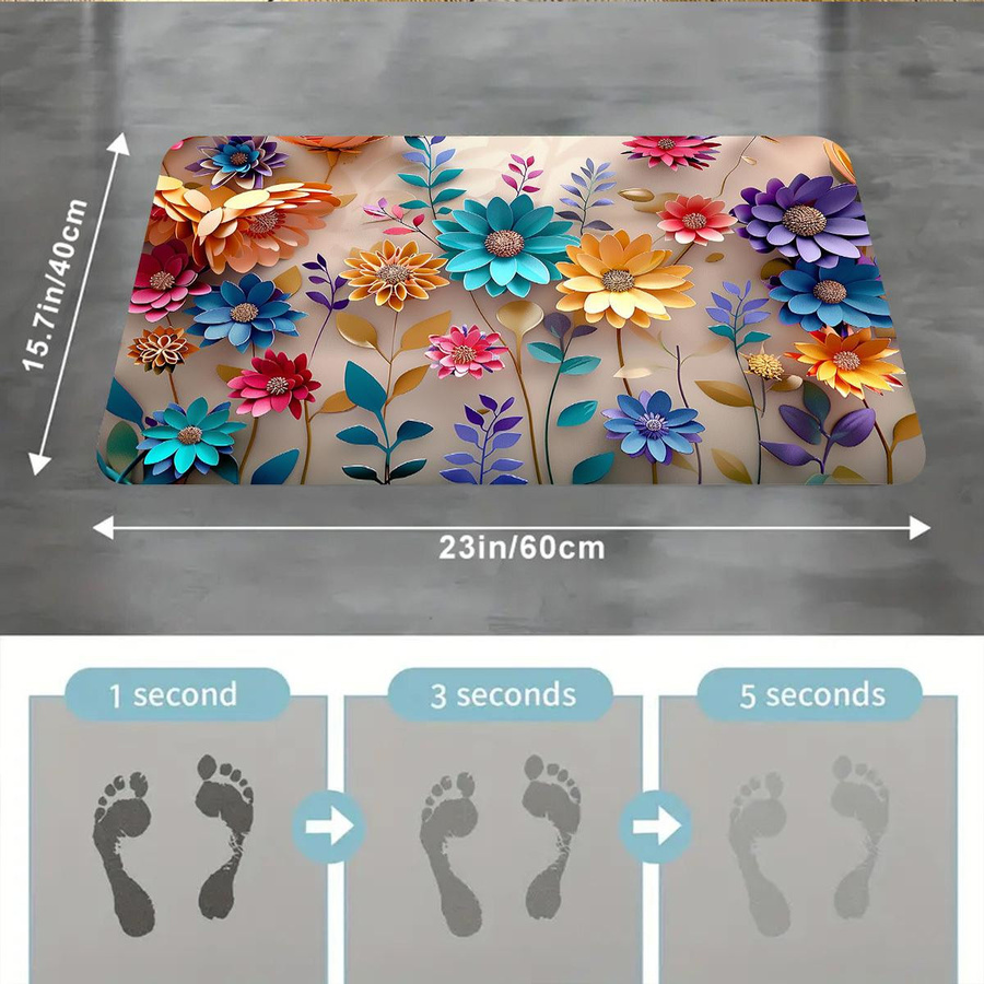 Warm Magpie Home Badematte mit Blumenmuster, schnelltrocknend und rutschfest, B/B: 80 x 120 cm, Multicolour - Bild 2