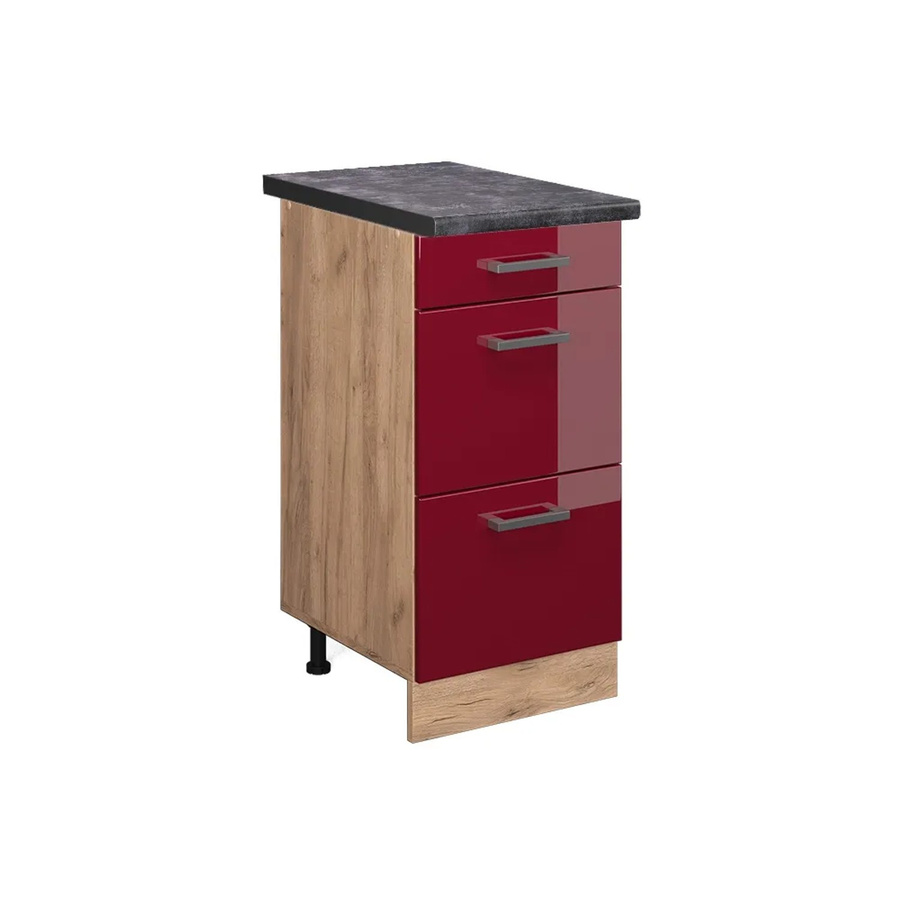 Vicco Küchenunterschrank R-Line Bordeaux Hochglanz in Goldkraft Eiche mit Schubladen und Türen, Farbe: Anthrazit, B: 40 cm, H: 81,6 cm, T: 60 cm - Bild 2
