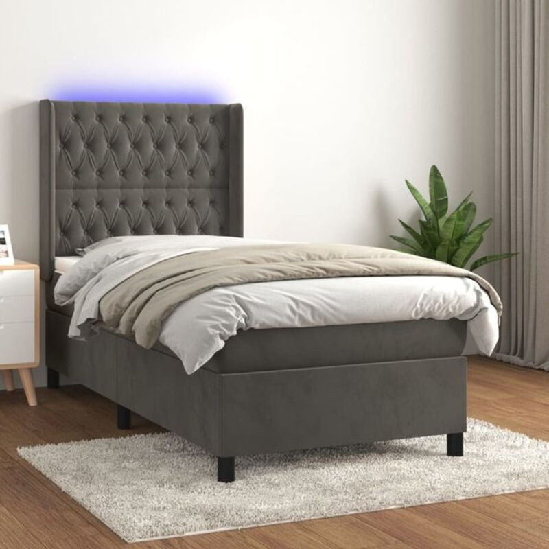 Vidaxl Boxspringbett mit Matratze aus Samt in Dunkelgrau B/T/H: 100 x 200 x 118 cm - Bild 1