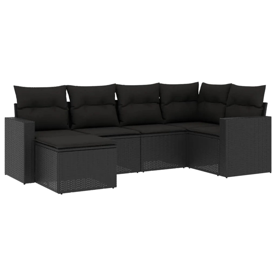 vidaXL 6-tlg Garten-Sofagarnitur in L-Form aus Poly-Rattan mit Kissen und Ottoman in Schwarz - Bild 2
