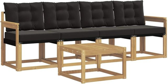 vidaXL Outdoor-Sofagarnitur 5-tlg. aus Akazienholz mit Kissen in Weiß und Schwarz - Bild 1