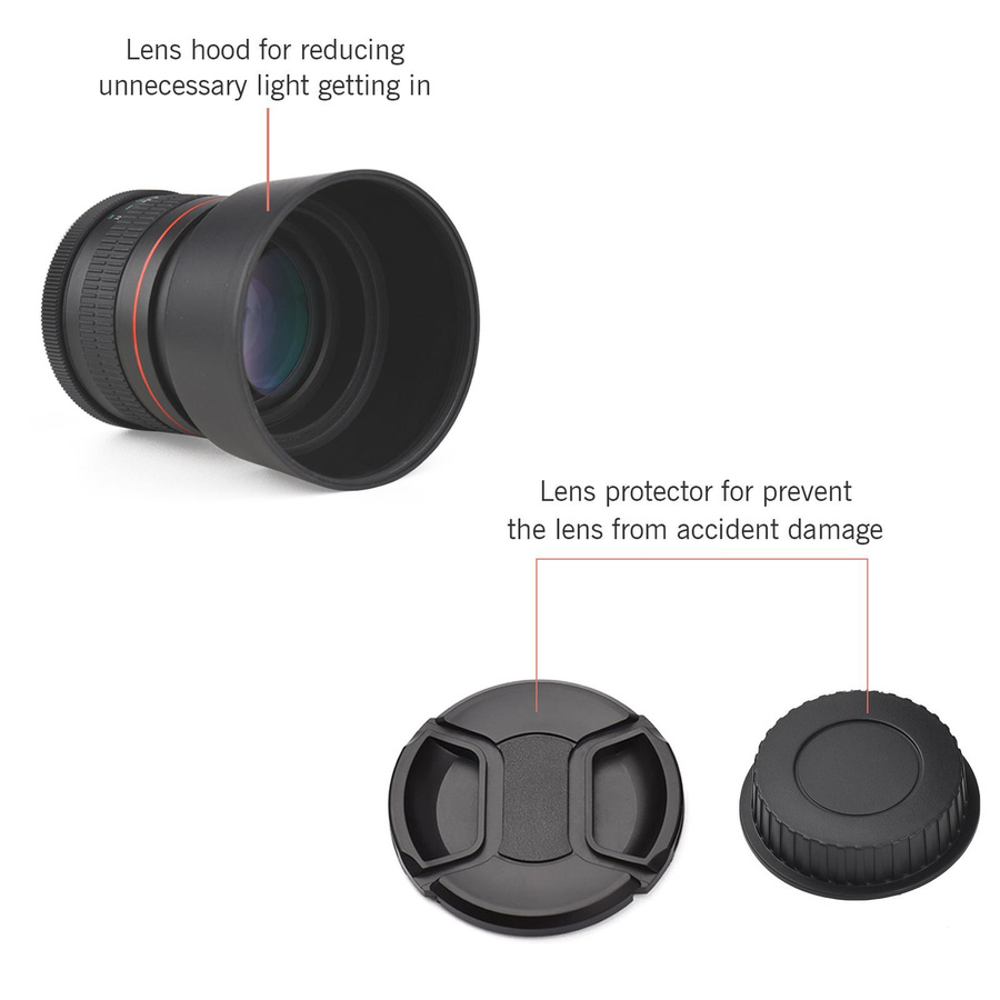 Andoer 85mm Kameraobjektiv mit manuellem Fokus, F1,8 Blende, EF-Mount für Canon, Schwarz - Bild 2