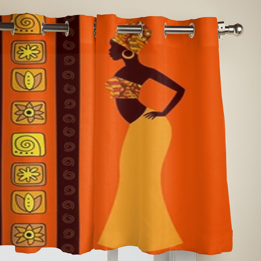 Moderne halbtransparente Stoffvorhänge mit afrikanischem Frauen-Motiv aus Polyester, Breite: 135 cm, Höhe: 60 cm - Bild 3