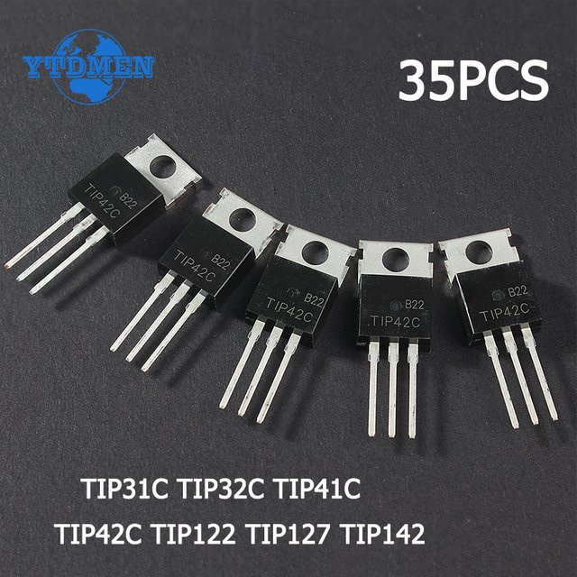 YTDMEN Transistor Set mit 35 Stück TO-220 TIP31C TIP32C TIP41C TIP42C TIP122 TIP127 TIP142 PNP NPN in Schwarz - Bild 1