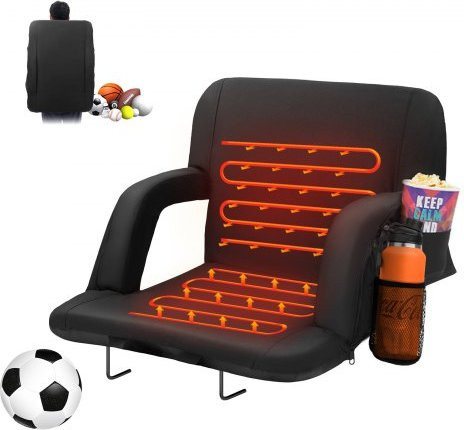 VEVOR Beheizbarer Stadionstuhl mit Rückenlehne, Klappbarer Polsterstuhl mit 3 Heizstufen, Tragbarer Campingstuhl mit Becherhalter und Tasche, Schwarz - Bild 1