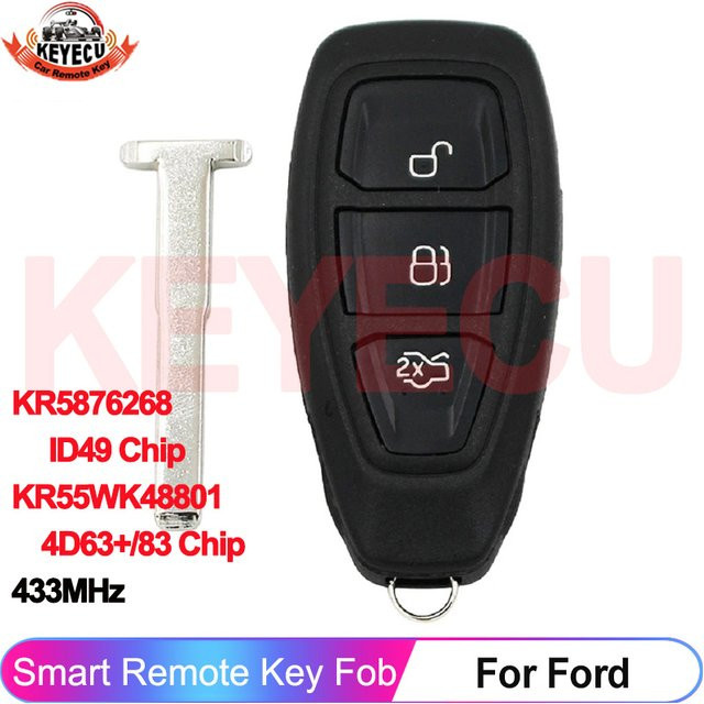 Smart Card Schlüssel für Ford Mondeo Kuga Fiesta Focus C-Max mit Keyless Go, 433 MHz, Schwarz - Bild 1