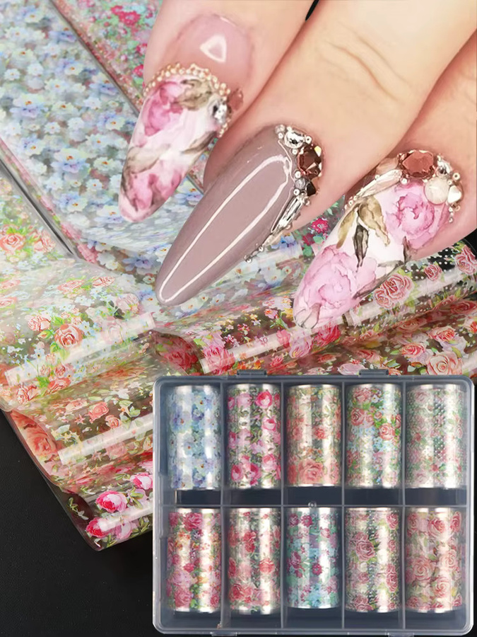 Full Beauty Rosenblüten-Nagelfolien-Transferaufkleber, 10 Rollen, Blumenmuster - Bild 7