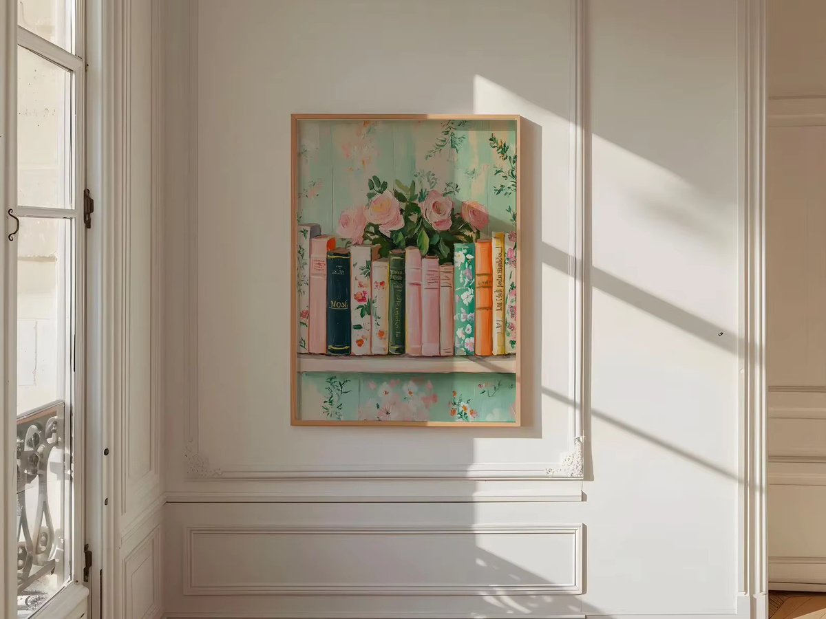 Vintage Bibliothek Poster mit Typografie und floralen Elementen als Kunstdruck in Mehrfarbig - Bild 2