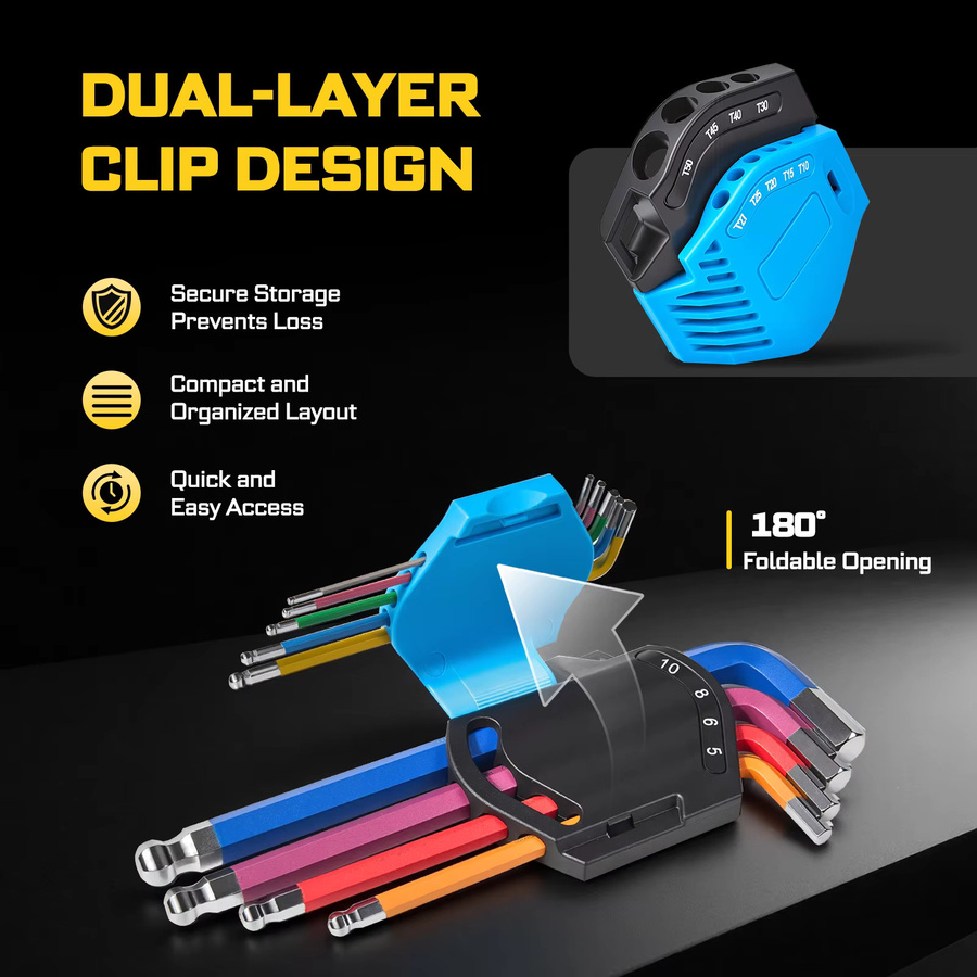 Geinxurn Inbusschlüsselsatz in Multicolor mit Torx und Hex Kurzschaft mit Loch T10-T50 und H1.5-H10 für Präzisionsreparaturen und DIY-Arbeiten - Bild 4