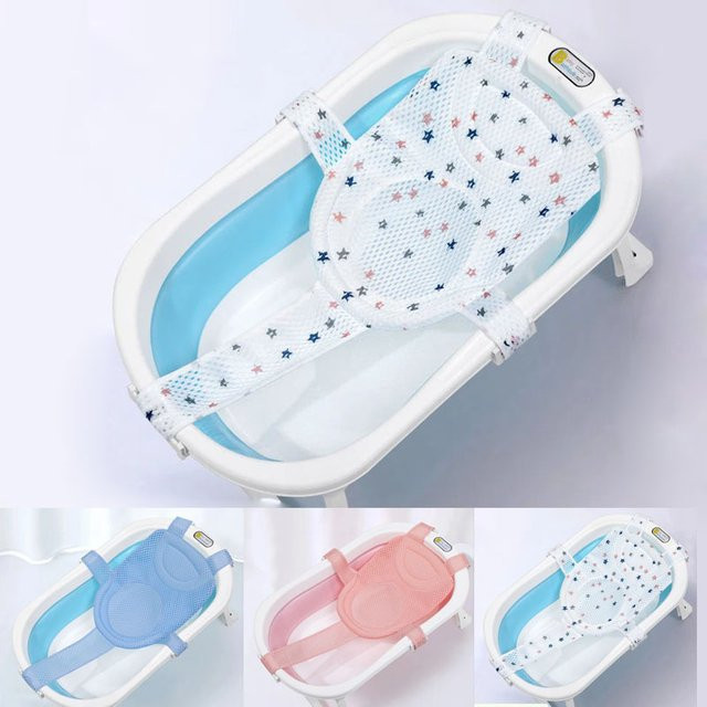 Einstellbares Baby Badewannenkissen in Pink mit rutschfester Kreuzform für Neugeborene - Bild 1