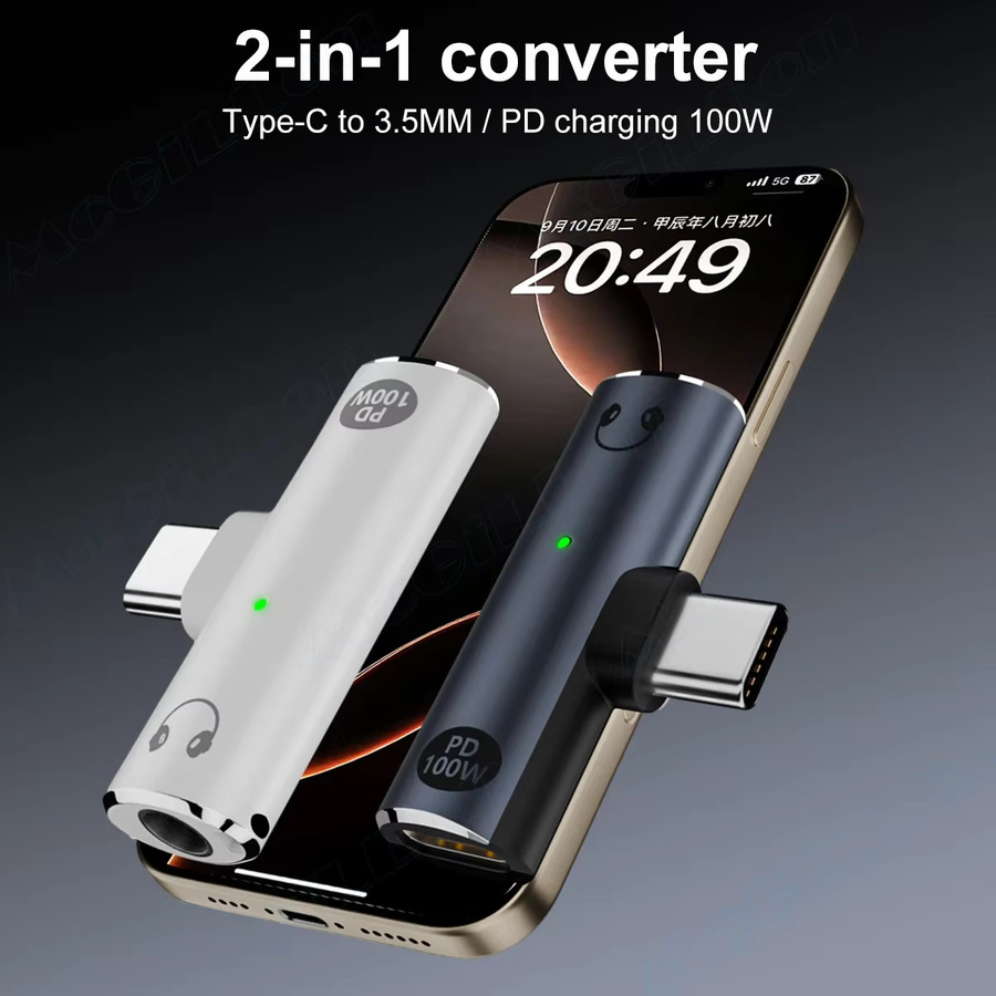 MCGILLON 2-in-1 USB-C auf 3,5 mm Klinke Audio-Adapter mit PD 100W Ladefunktion, Grau - Bild 2