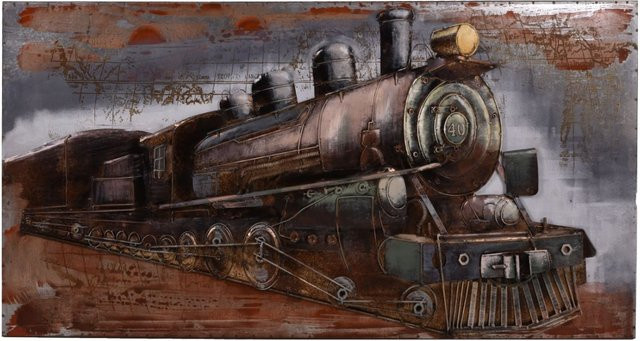 INTERIA Home & Living 3D Metallbild Dampflokomotive aus Stahl, mehrfarbig, B: 120 cm, H: 80 cm - Bild 1