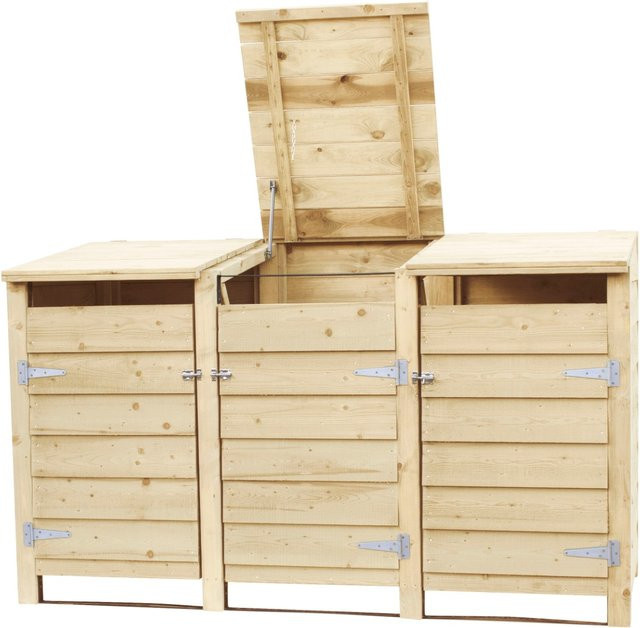 Intergard Mülltonnenbox dreifach aus druckimprägniertem Kiefernholz in Braun, B/T/H: 225 x 129 x 91 cm - Bild 1