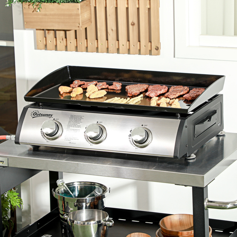 Outsunny Gasgrill Tischgrill mit 3 Brennern in Schwarz aus Edelstahl und Metall, B/T/H: 63 x 47 x 25 cm - Bild 2