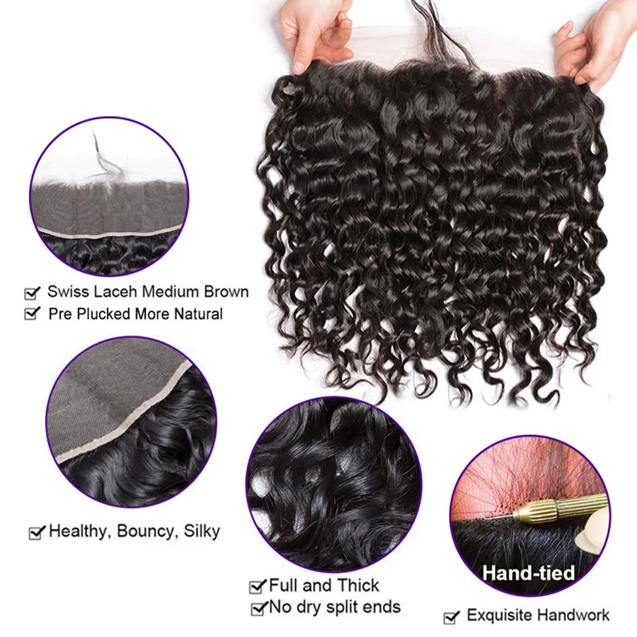 JAYCEE HAIR Wasserwellen Remy Haar Bündel, 3 Bündel mit Frontal 13x4 - Bild 5