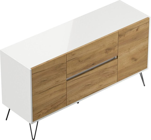 Posseik Sideboard Industrial mit 2 Schubladen und 2 Türen in Weiß und Eiche, Breite: 139 cm - Bild 1