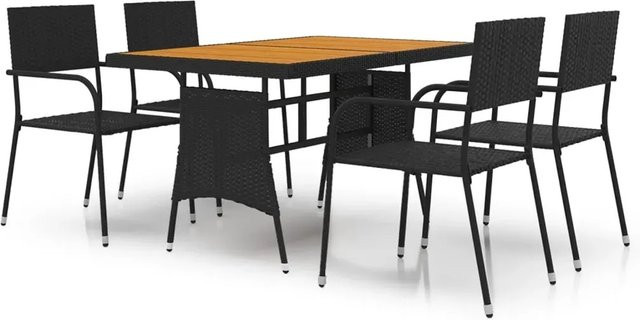 vidaXL 5-teilige Garten-Essgruppe aus Polyrattan und Akazienholz in Schwarz - Bild 1
