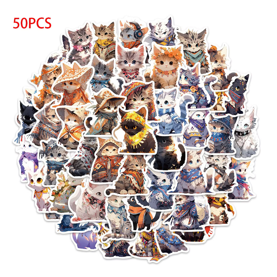 50 kreative Sticker-Set mit ethnischen Motiven und Katzen für Laptop, Handyhüllen und iPad, Mehrfarbig - Bild 5