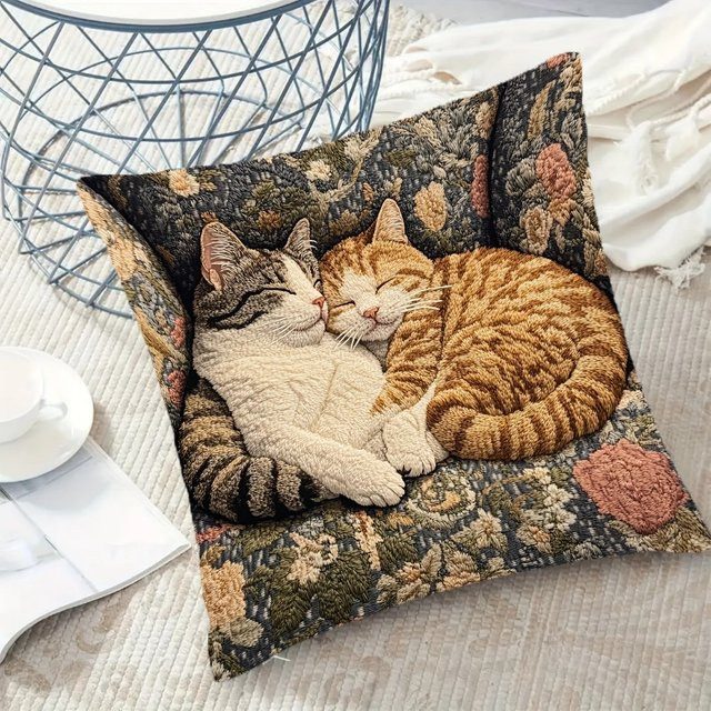 VIKAMA Kissenbezug mit Katzen-Motiv aus Samt, quadratisch, Mehrfarbig, Breite: 40 cm, Höhe: 40 cm - Bild 1