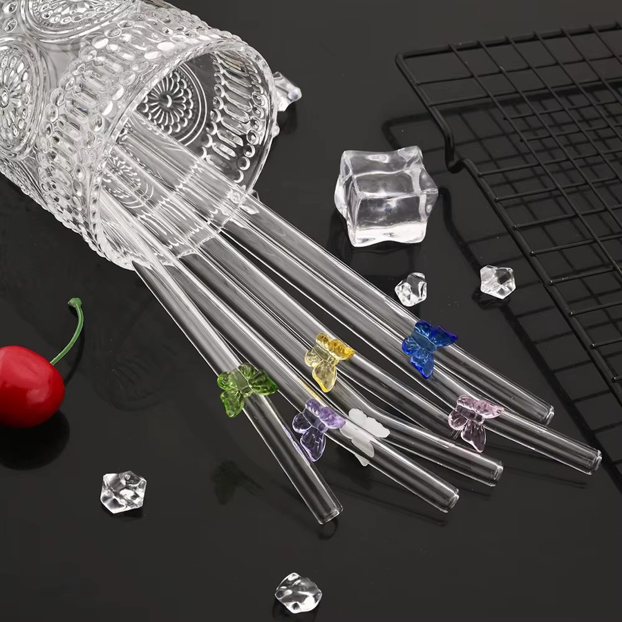 5 Stück Glasstrohhalme von uniturcky aus Borosilikatglas in Transparent und Pink für Cocktails, Smoothies und Säfte - Bild 5