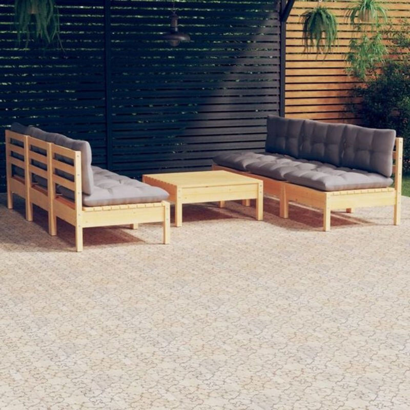 7-teiliges Garten-Lounge-Set aus Kiefernholz mit grauen Polsterkissen von Vidaxl im skandinavischen Design - Bild 1